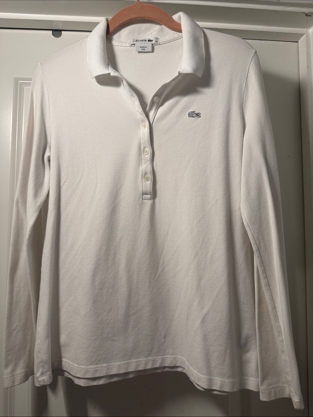 Lacoste Women’s White Long-Sleeve V-Neck Polo Sweater